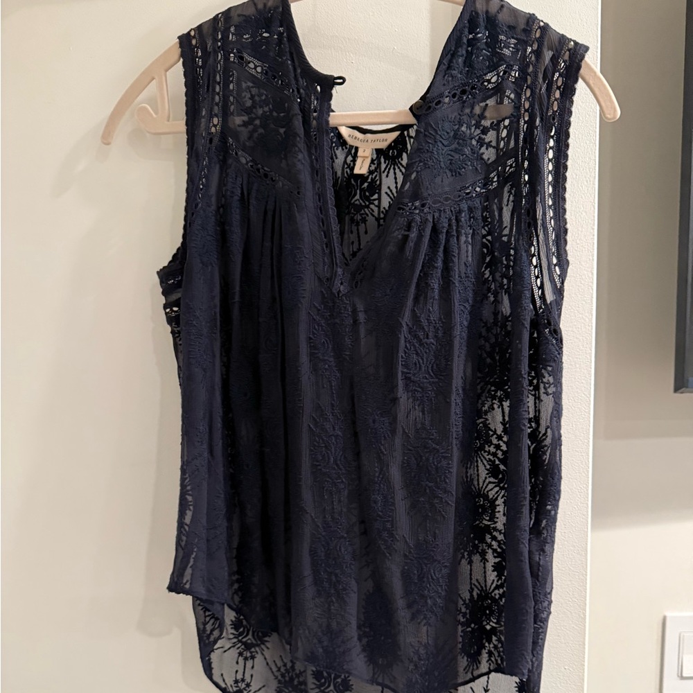 Rebecca Taylor Navy Lace Blouse